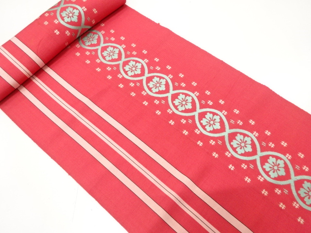 アンティーク　花立涌に縞模様織り出し　八寸帯地反物